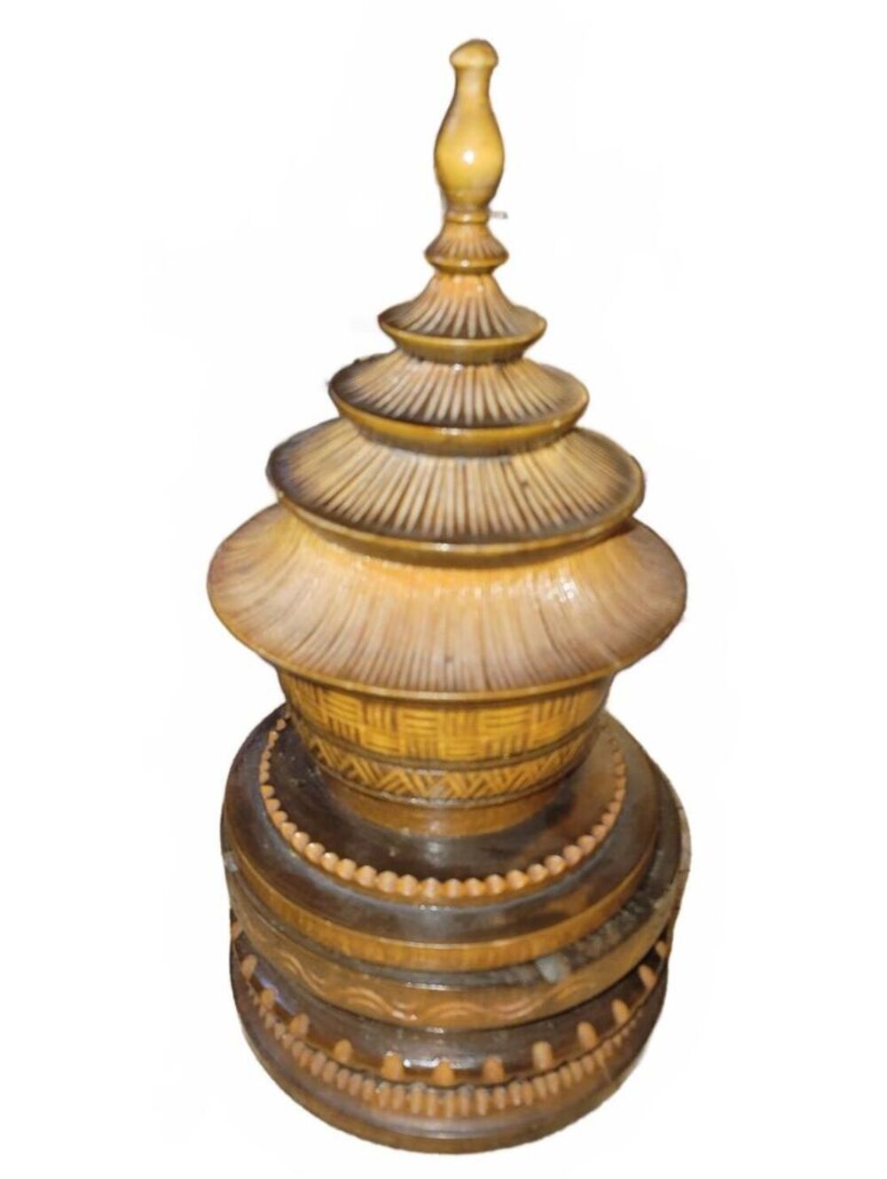 Vintage 12" Tall 3 Part Segmented Wood Ashtray